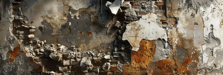 Poster - Artistic depiction of materials and textures on a crumbling wall of a historic structure