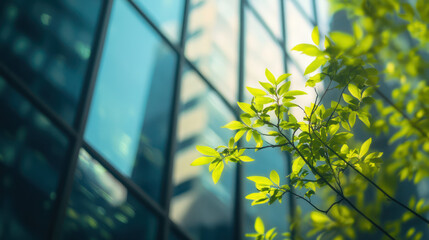 Wall Mural - Green building reflection of trees in glass window