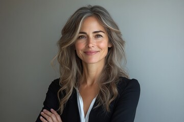 Poster - Portrait of a smiling woman with gray hair, looking confident