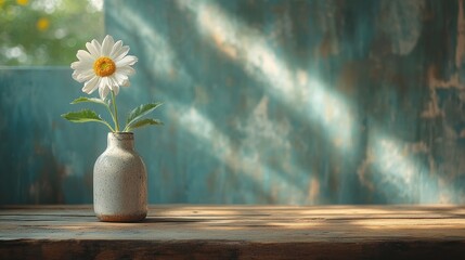 Canvas Print - Single Daisy in a Vase on a Wooden Table