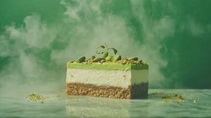 Pistachio Cake with Green Background.