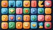 © Thaweechai - Cartoonish icon set for a kids learning app, featuring bright and fun icons of alphabets, numbers, and animals with a playful design.