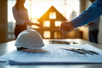 Poster - Construction Helmet and Blueprint