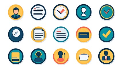 Wall Mural - Flat vector icon set for a job search app, featuring icons for different types of job listings like full-time, part-time, and contract with a professional and clean design. 