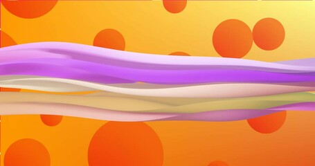 Sticker - Animation of multi coloured layers waving over orange globes on orange background