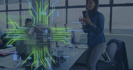 Poster - Animation of computer circuit board with data processing over african american businesswoman