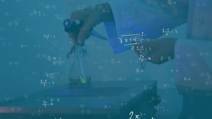 Canvas Print - Animation of mathematical formula over caucasian male scientist working in lab