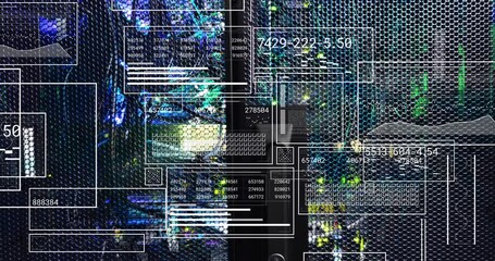 Poster - Animation of screens with digital data processing over computer servers