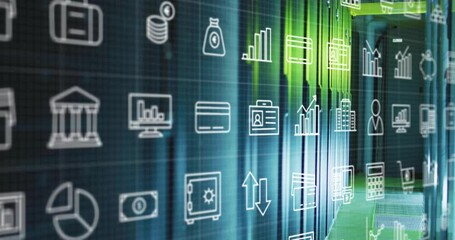 Poster - Animation of digital icons and data processing over computer servers