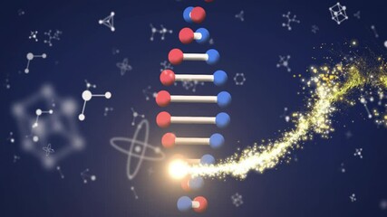 Wall Mural - Animation of molecules over dna strand and light spots on black background