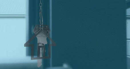 Poster - Animation of silver house key and key fob over diverse businesspeople