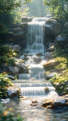 Wall Mural - Stylized 3D style waterfall with enhanced depth and vibrant colors.