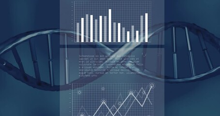 Canvas Print - Animation of diagrams and data processing over dna strand