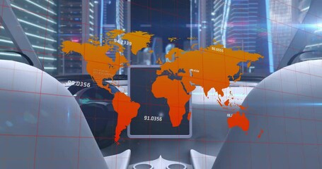 Poster - Animation of world map and data processing over modern car and city