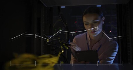 Poster - Animation of diagram over caucasian female worker in server room