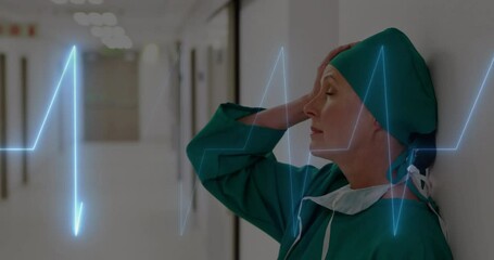 Poster - Animation of cardiograph over caucasian female doctor sitting