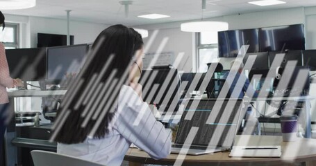 Poster - Animation of diagram over asian businesswoman using phone headset
