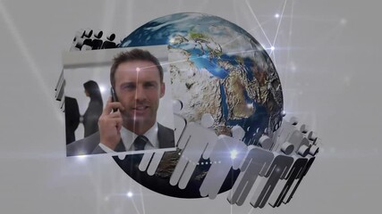 Poster - Animation of network of connections over diverse colleagues in office and globe