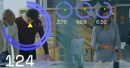 Poster - Stock limit data animation over business people working in modern office