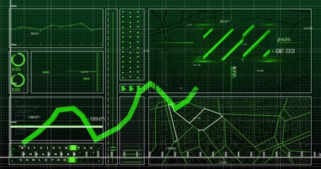 Poster - green financial data charts and graphs animation over grid background