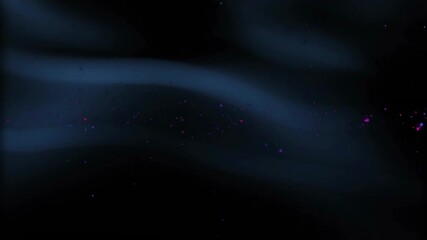 Poster - Flowing blue waves and pink particles, abstract animation on dark background