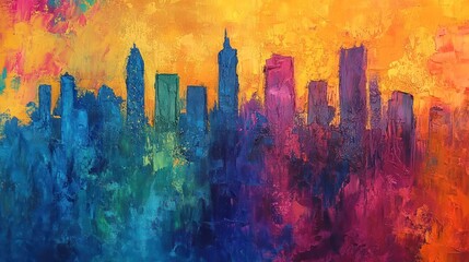 Wall Mural - Vibrant Cityscape Painting