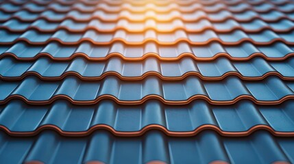 Solar roof tiles on a residential home, efficient energy generation, 3D illustration