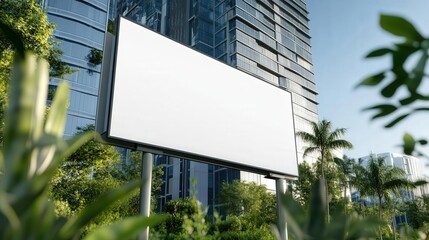 Large billboard advertisement and marketing blank mockup on modern building during daylight,front view