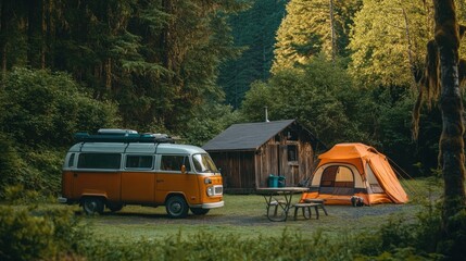 Wall Mural - Camping Adventure in a Lush Forest