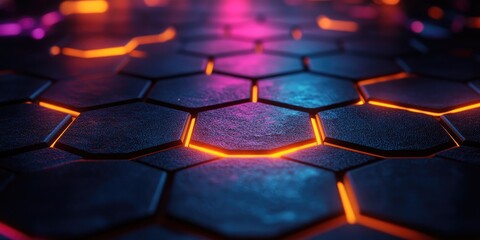 Wall Mural - Abstract Hexagonal Pattern with Neon Lights