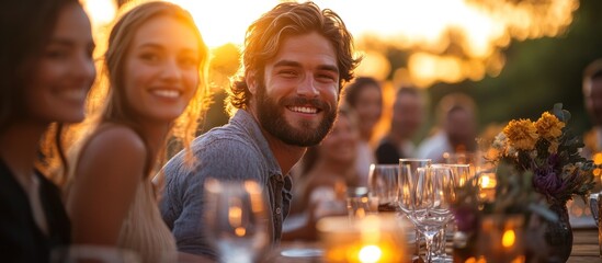 Poster - Group of Friends Enjoying a Sunset Dinner