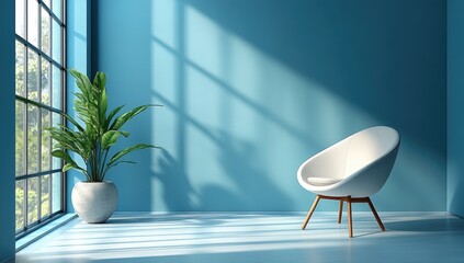 Wall Mural - Modern Room Interior with White Chair and Sunlight