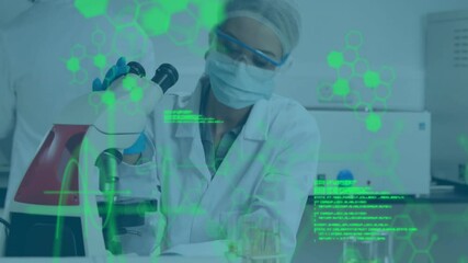 Poster - Animation of scientific data processing over biracial female scientist in laboratory