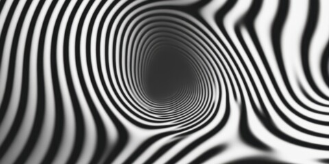 Wall Mural - Abstract black and white ripple pattern, undulating lines, hypnotic spiral, organic fluid texture, wavy distorted surface, optical illusion, monochrome fractal design