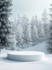 winter landscape with snow podium product placement - ai