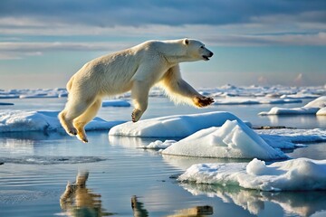 polar bear jumping ice floes arctic sea