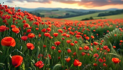 Poster - field of red tulips