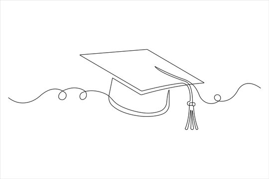Continuous cap one line art drawing of graduation hat concept outline vector