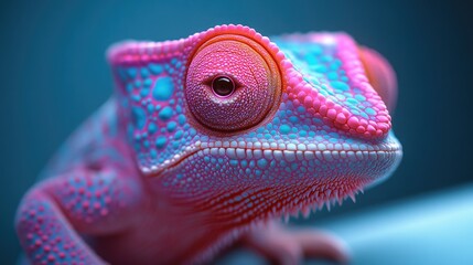 Wall Mural - Close-Up of a Pink Chameleon with Blue Spots