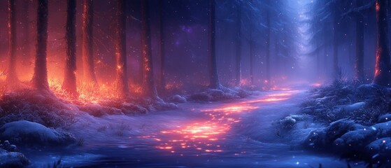 Poster - A Glowing Path Through a Snowy Forest