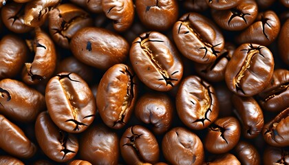 Rich texture of roasted coffee beans in close-up, showcasing deep brown hues and inviting aromas.