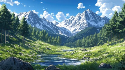 Sticker - Majestic Mountains and Lush Valley
