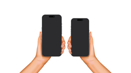 Poster - Close-Up of Human Hand Holding Modern Frameless Smartphone Mockup - Vector Illustration with Blank Screen on White Background.