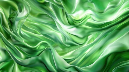 Poster - An abstract design of green silk waves, creating a mesmerizing visual aesthetic, 