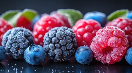 Wall Mural - Frozen Berries Macro Photography