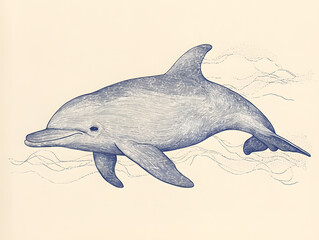 Wall Mural - risograph print texture, dolphin, whimsical and charming, line drawing, minimalist