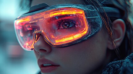 Wall Mural - Cyberpunk Woman with Glowing Goggles