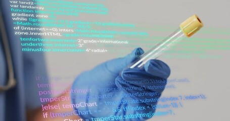 Poster - Animation of data processing over caucasian doctor holding test tube