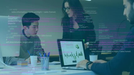 Poster - Animation of data processing over diverse business people in office