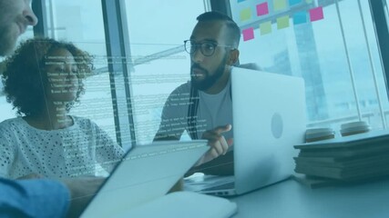 Poster - Animation of data processing over diverse business people in office
